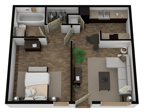 Floor plan for 1 bed, 1 bath, 505 sqft